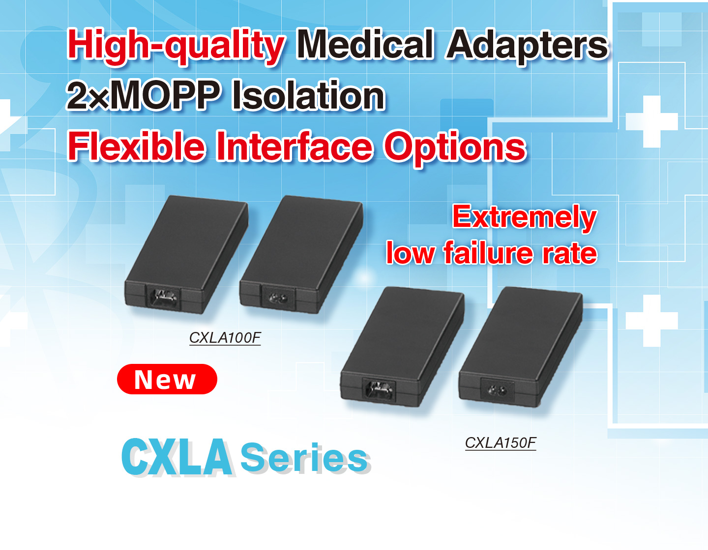 High-quality Medical Adapters 2×MOPP Isolation Flexible Interface Options Extremely low failure rate New CXLA Series